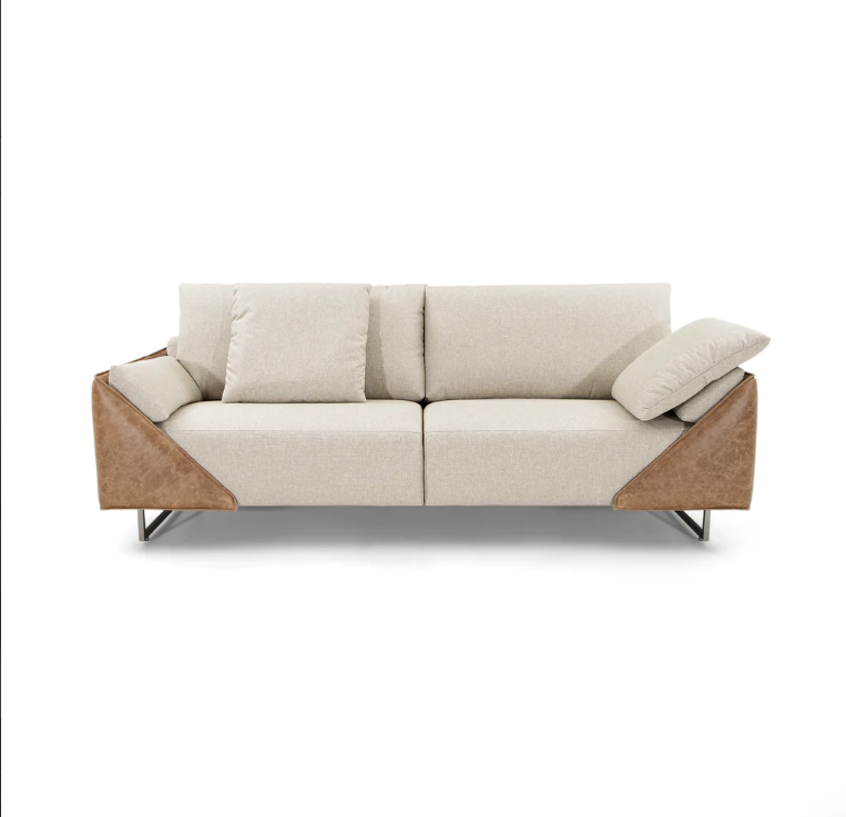 Gondole Four-Seat Contemporary Sofa in Fabric/Leather Combination