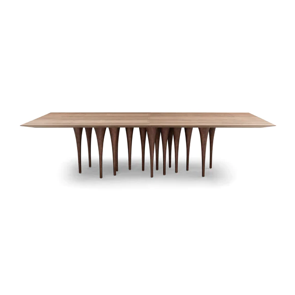 Pin Dining Table with Veneered Walnut Table Top and 12 Legs, 98"