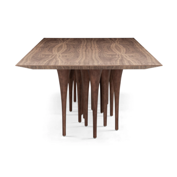 Pin Dining Table with Veneered Walnut Table Top and 12 Legs, 98"