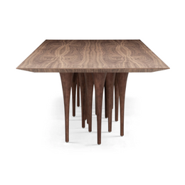 Pin Dining Table with Veneered Walnut Table Top and 12 Legs, 98"