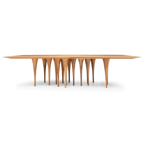 Pin Dining 98" Table with a Teak Veneered Table Top and 12 Legs