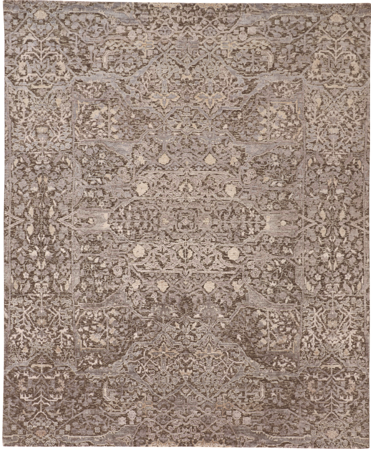 Lanister Transitional Geometric Gray Ivory Blue Area Rug