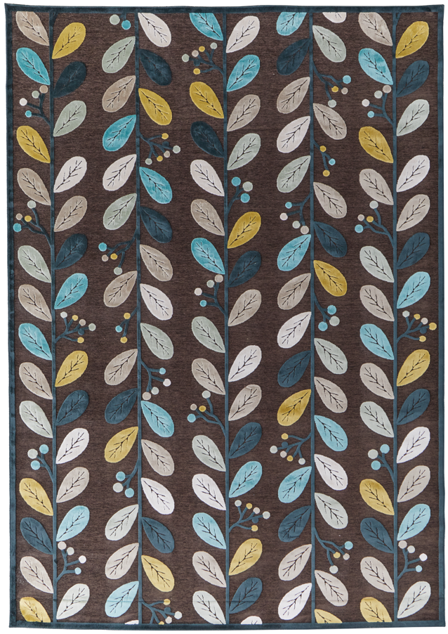 Saphir Cabo Modern Floral Botanical Brown Blue Area Rug