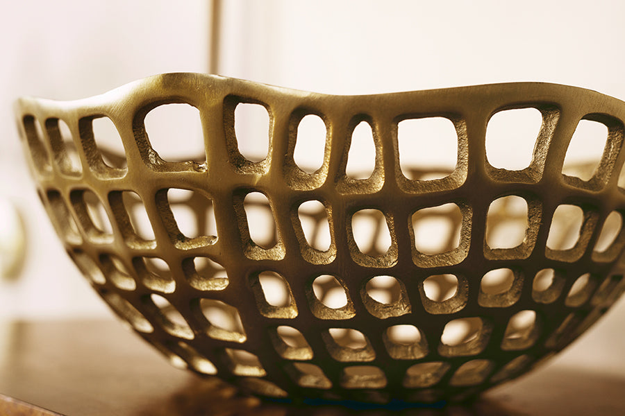 Decorative Bowl With Organic Open Design In Textured Brass Finish