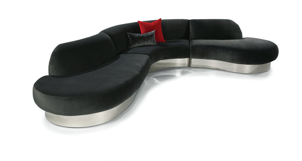 Sit Tight Sectional In Black With Polished Stainless Steel Base