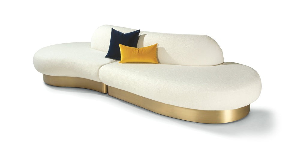 Sit Tight Small Sectional In Beige Fabric In Brushed Bronze Base