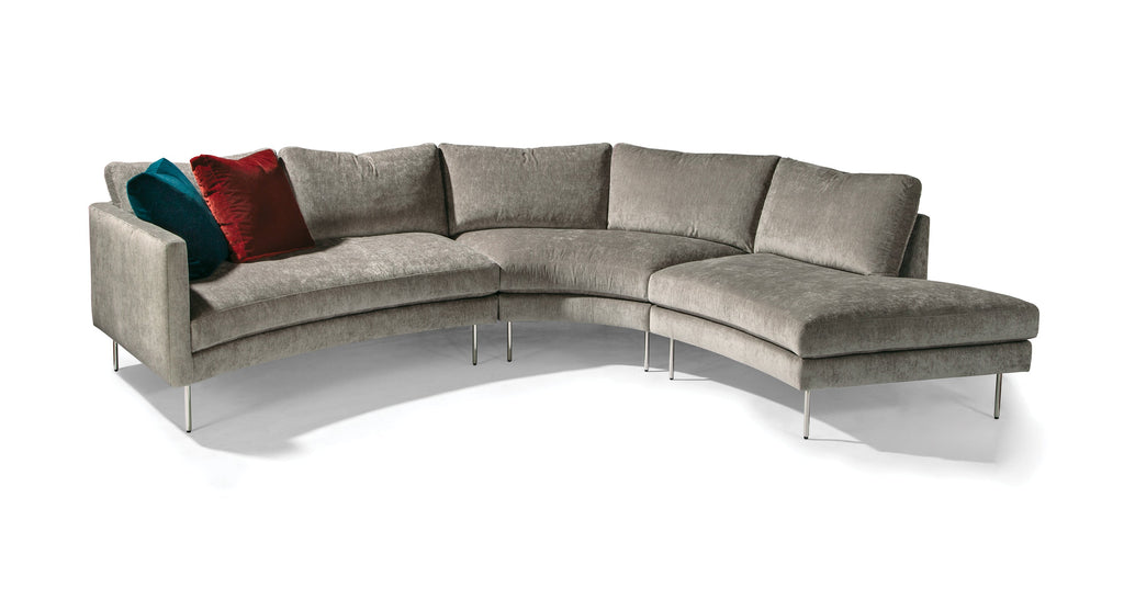 Slice Chaise Sectional In Gray Fabric With Polished Stainless Steel Legs
