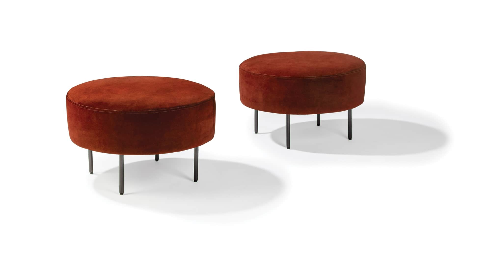 Slice Small Round Ottoman In Orange Fabric With Dark Bronze Legs