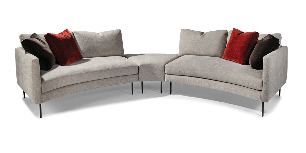 Slice Two Arm Sectional With Center Ottoman In Gray Fabric With Dark Bronze Legs