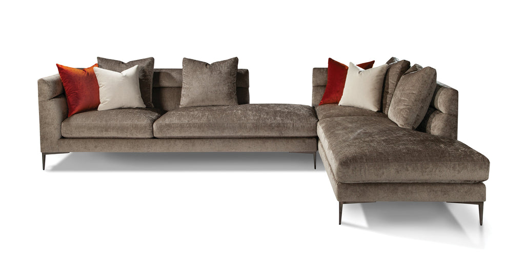 Spaced Out Sectional In Gray Crypton Performance Fabric With Liquid Bronze Legs