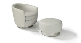 Spin Ottoman In White Leather With Polished Stainless Steel Bench