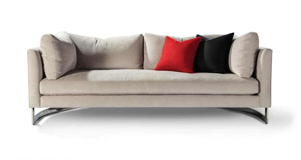 Squeeze Sofa In White Fabric With Polished Stainless Steel Legs