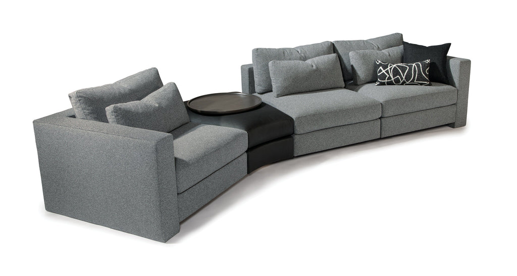 Straight Up Sectional In Gray Fabric With Black Leather Ottoman