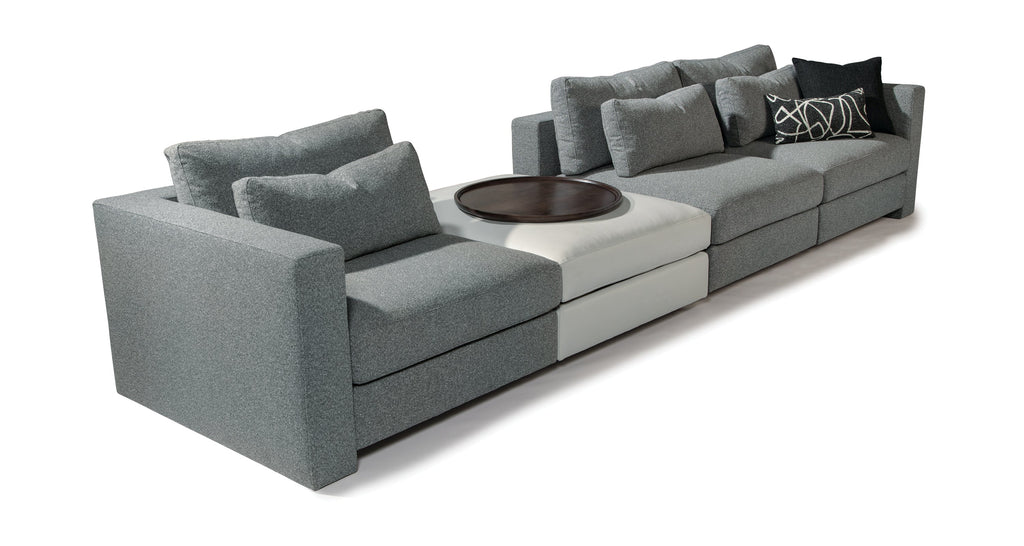 Straight Up Sectional With White Leather Ottoman