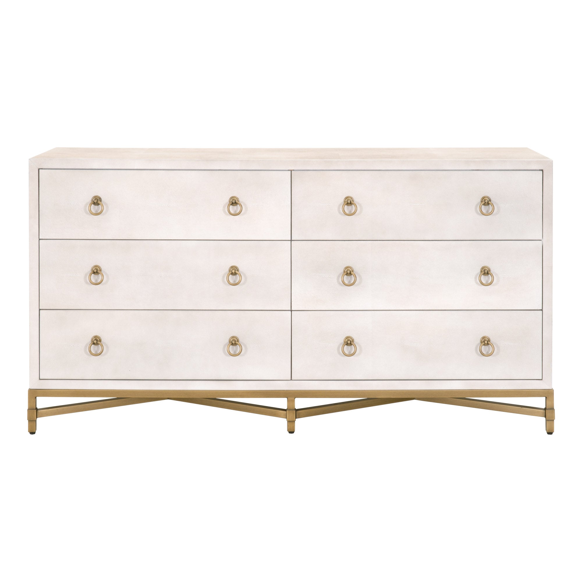 Strand Shagreen 6 Drawer Double Dresser - Pearl Shagreen, Brushed Gold