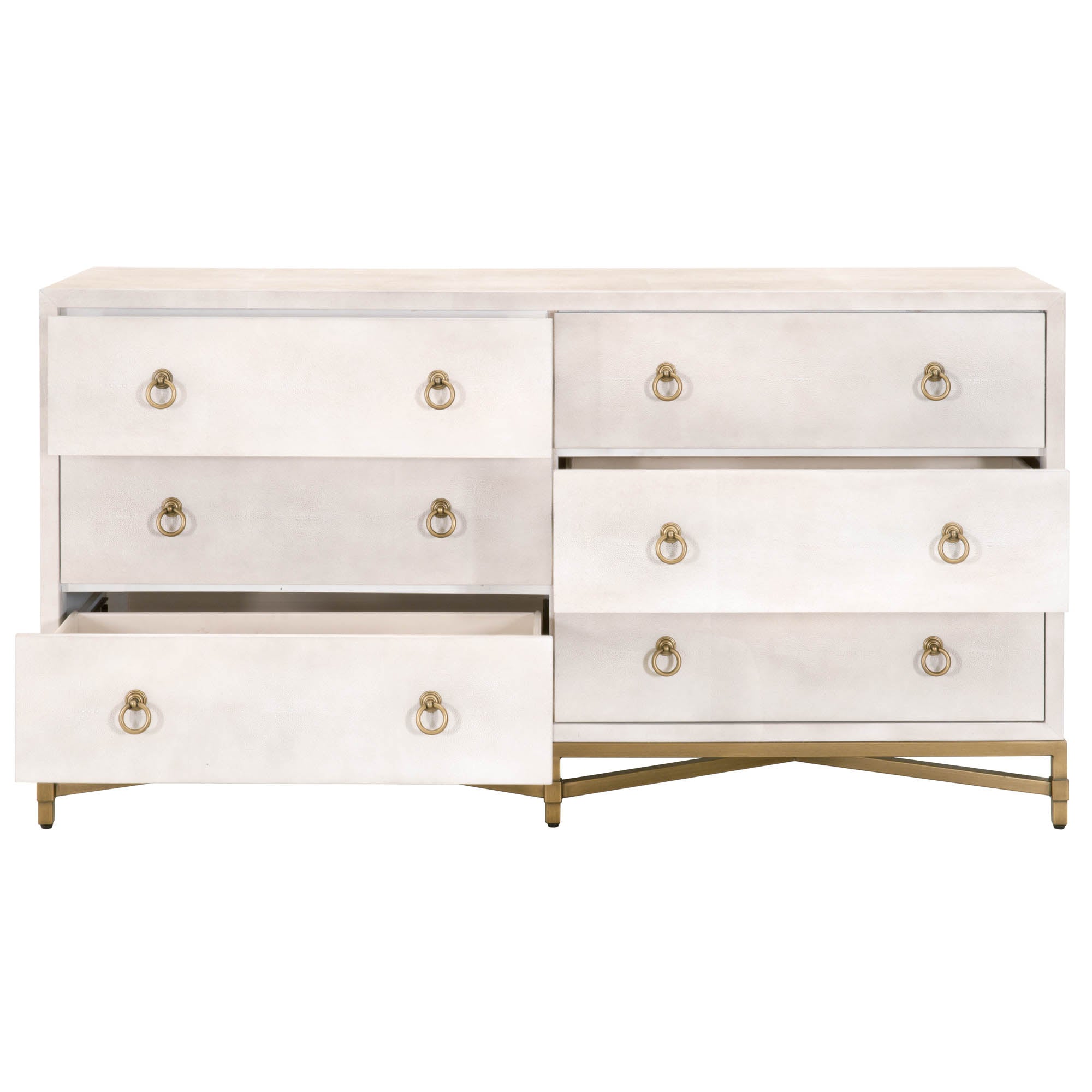 Strand Shagreen 6 Drawer Double Dresser - Pearl Shagreen, Brushed Gold