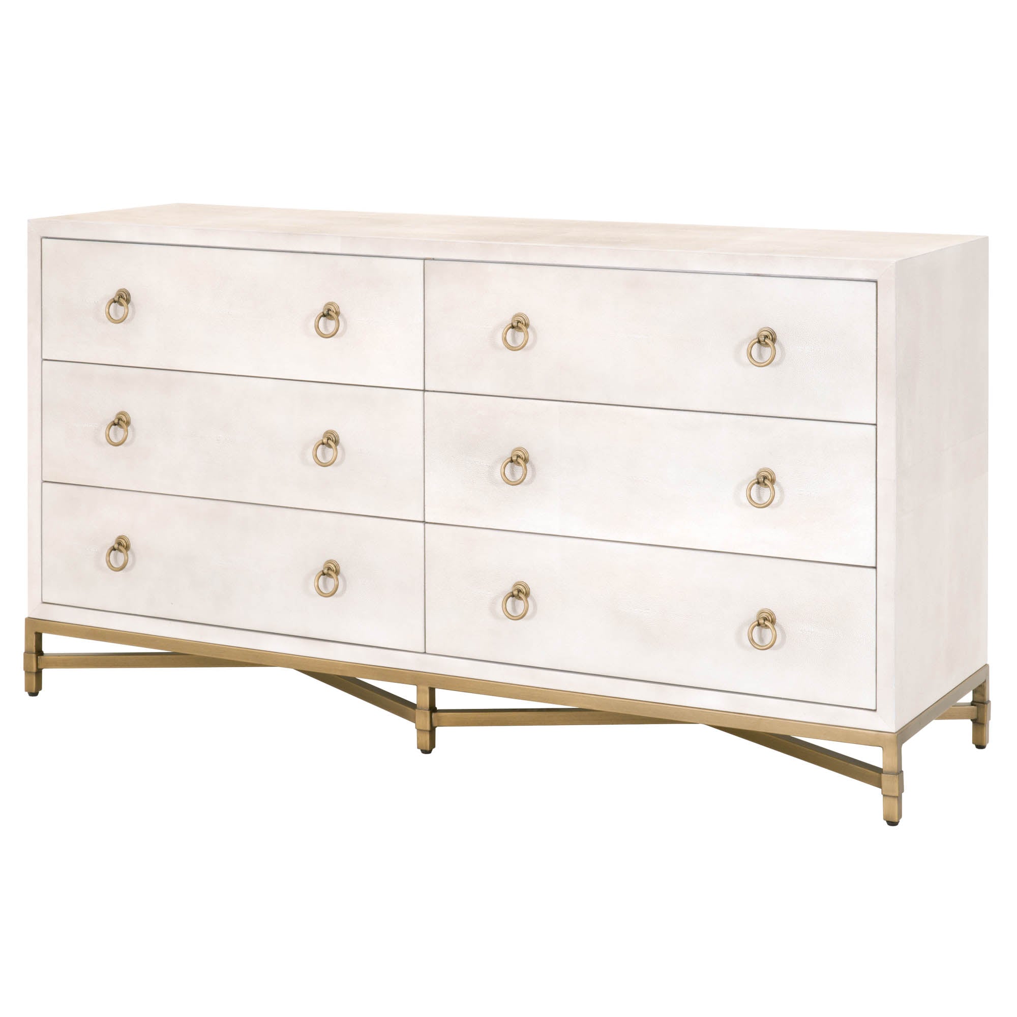 Strand Shagreen 6 Drawer Double Dresser - Pearl Shagreen, Brushed Gold