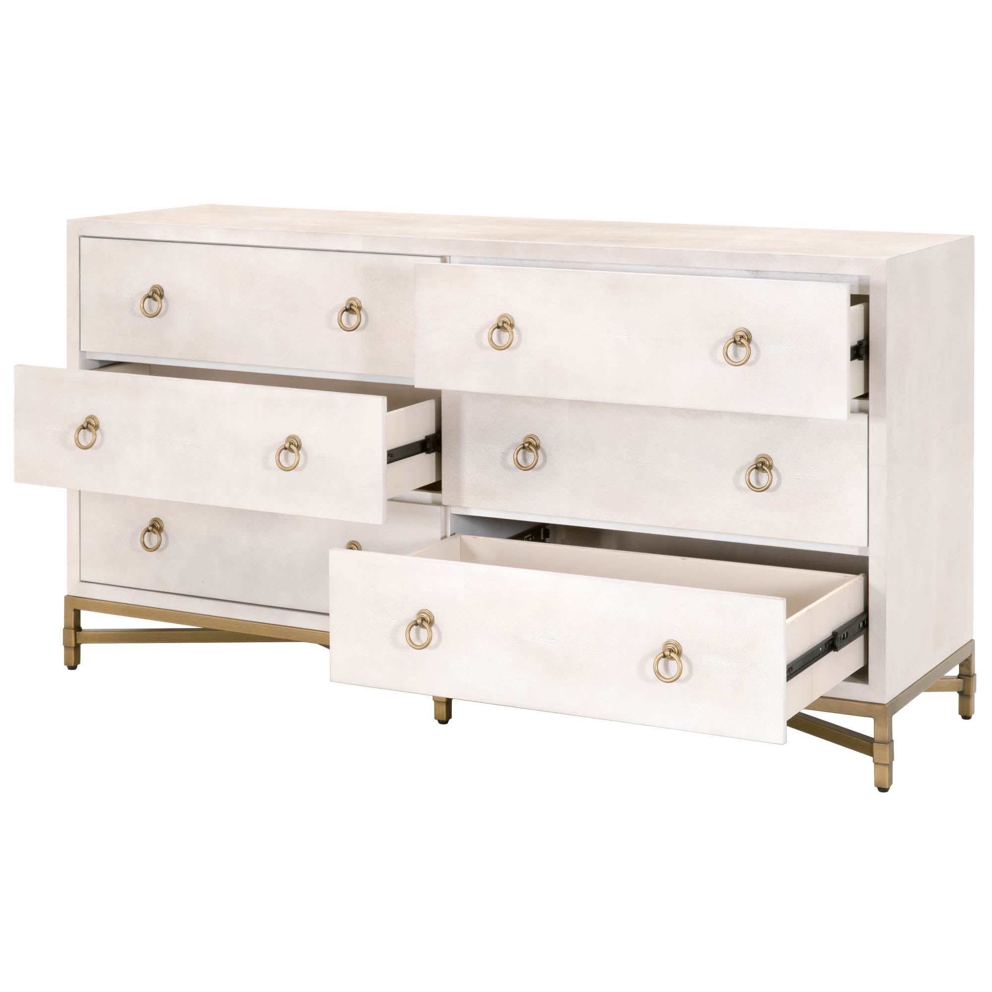 Strand Shagreen 6 Drawer Double Dresser - Pearl Shagreen, Brushed Gold