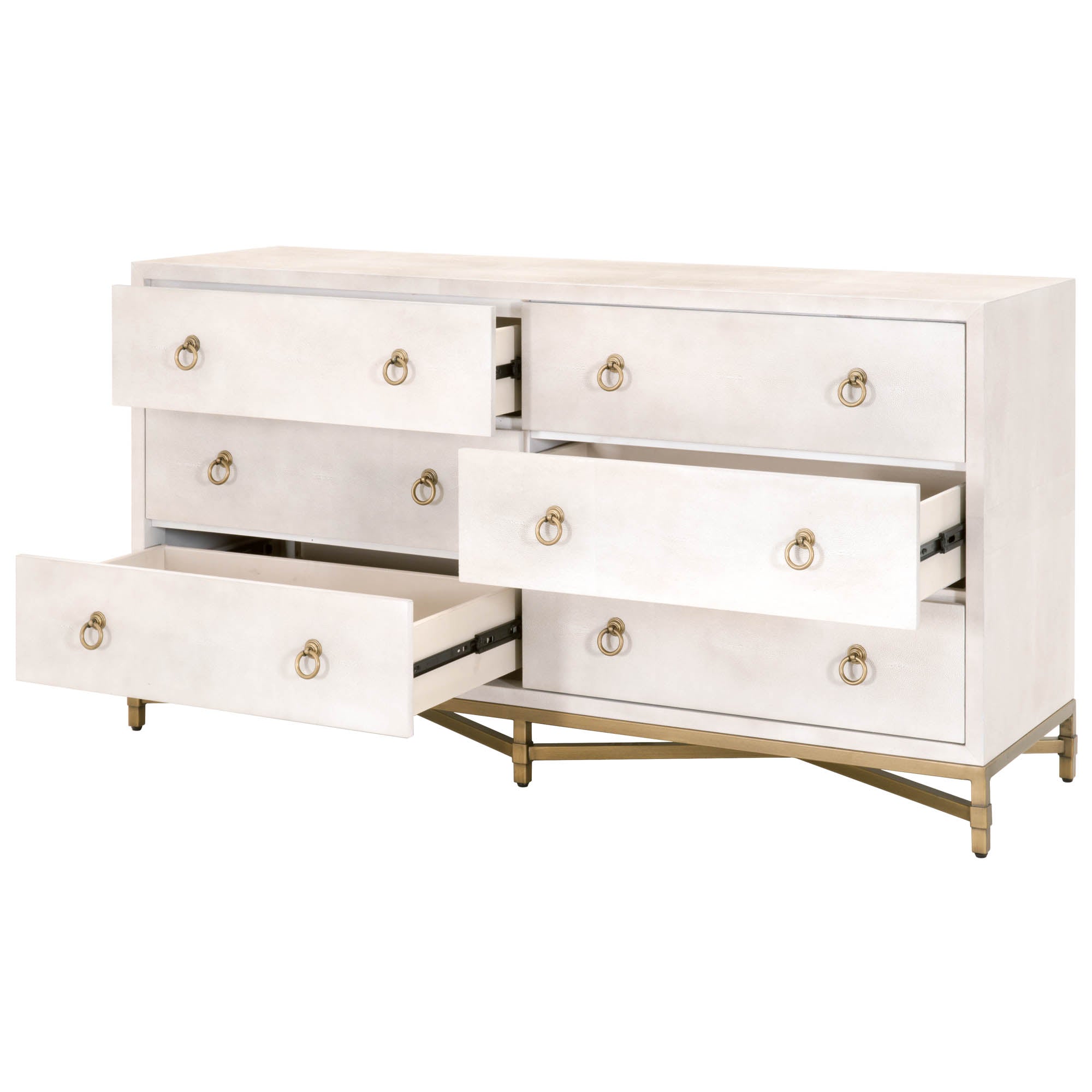 Strand Shagreen 6 Drawer Double Dresser - Pearl Shagreen, Brushed Gold