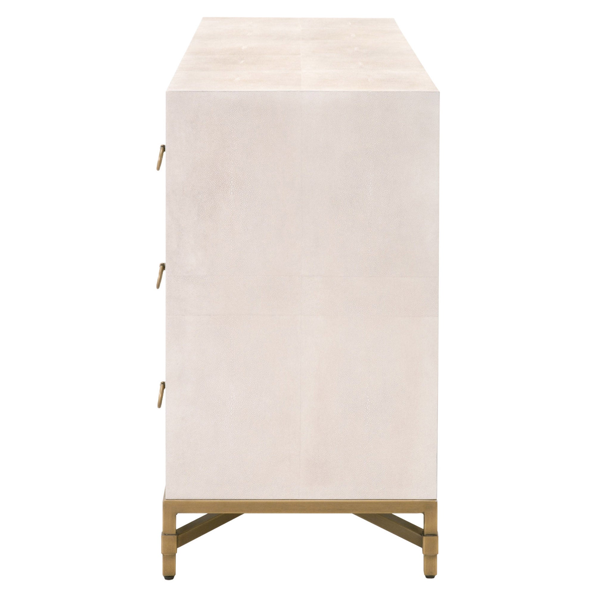 Strand Shagreen 6 Drawer Double Dresser - Pearl Shagreen, Brushed Gold