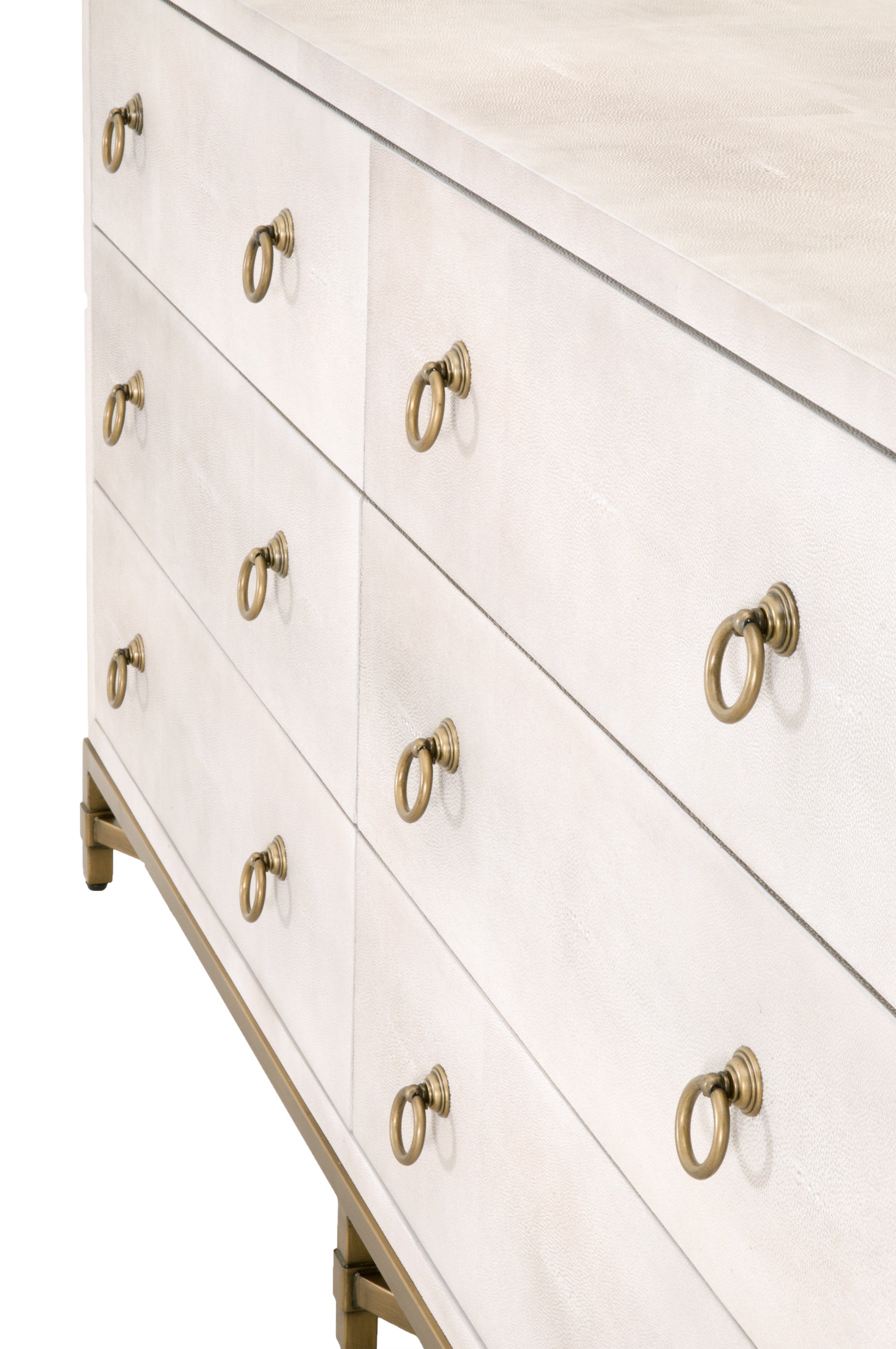 Strand Shagreen 6 Drawer Double Dresser - Pearl Shagreen, Brushed Gold