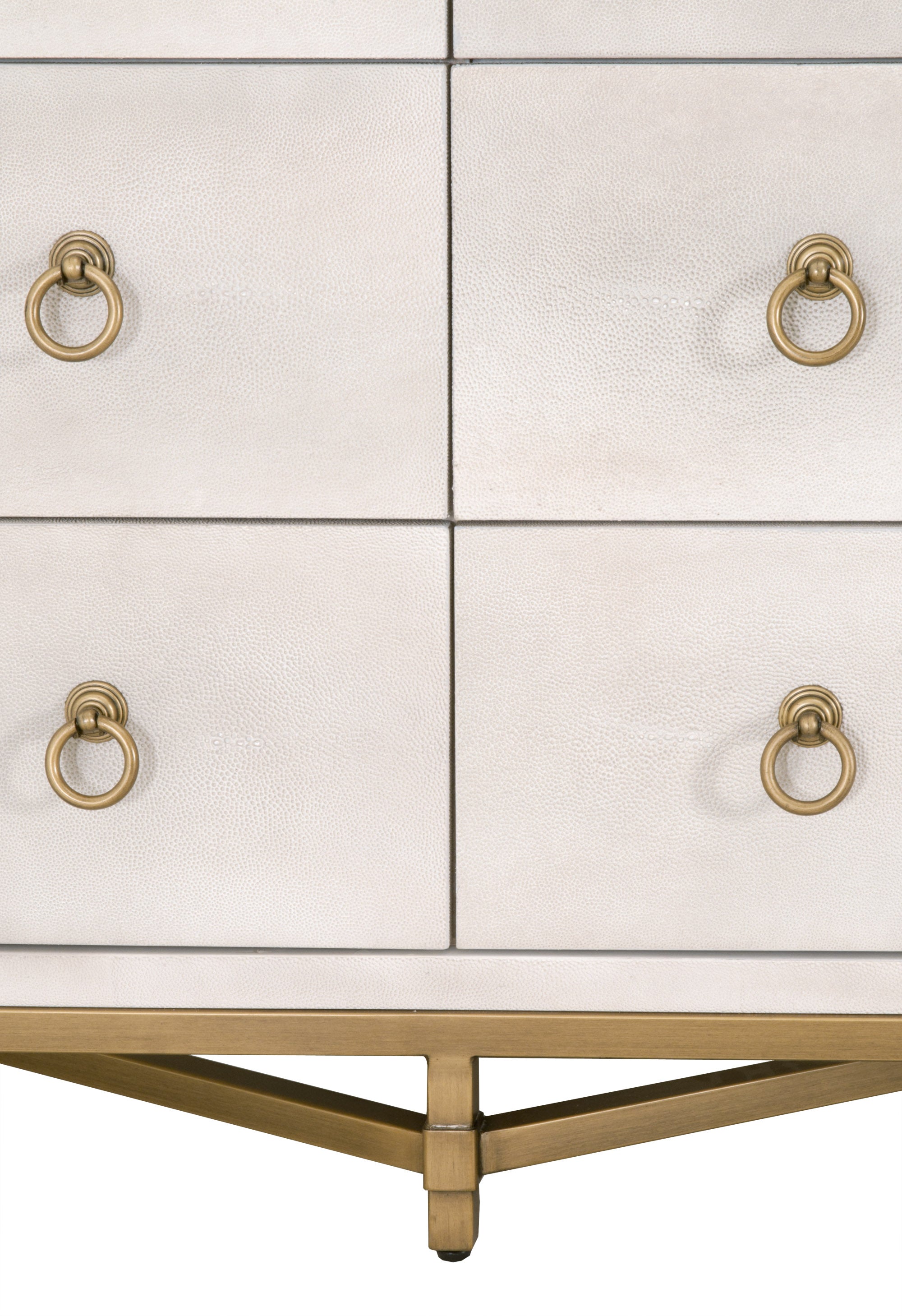 Strand Shagreen 6 Drawer Double Dresser - Pearl Shagreen, Brushed Gold