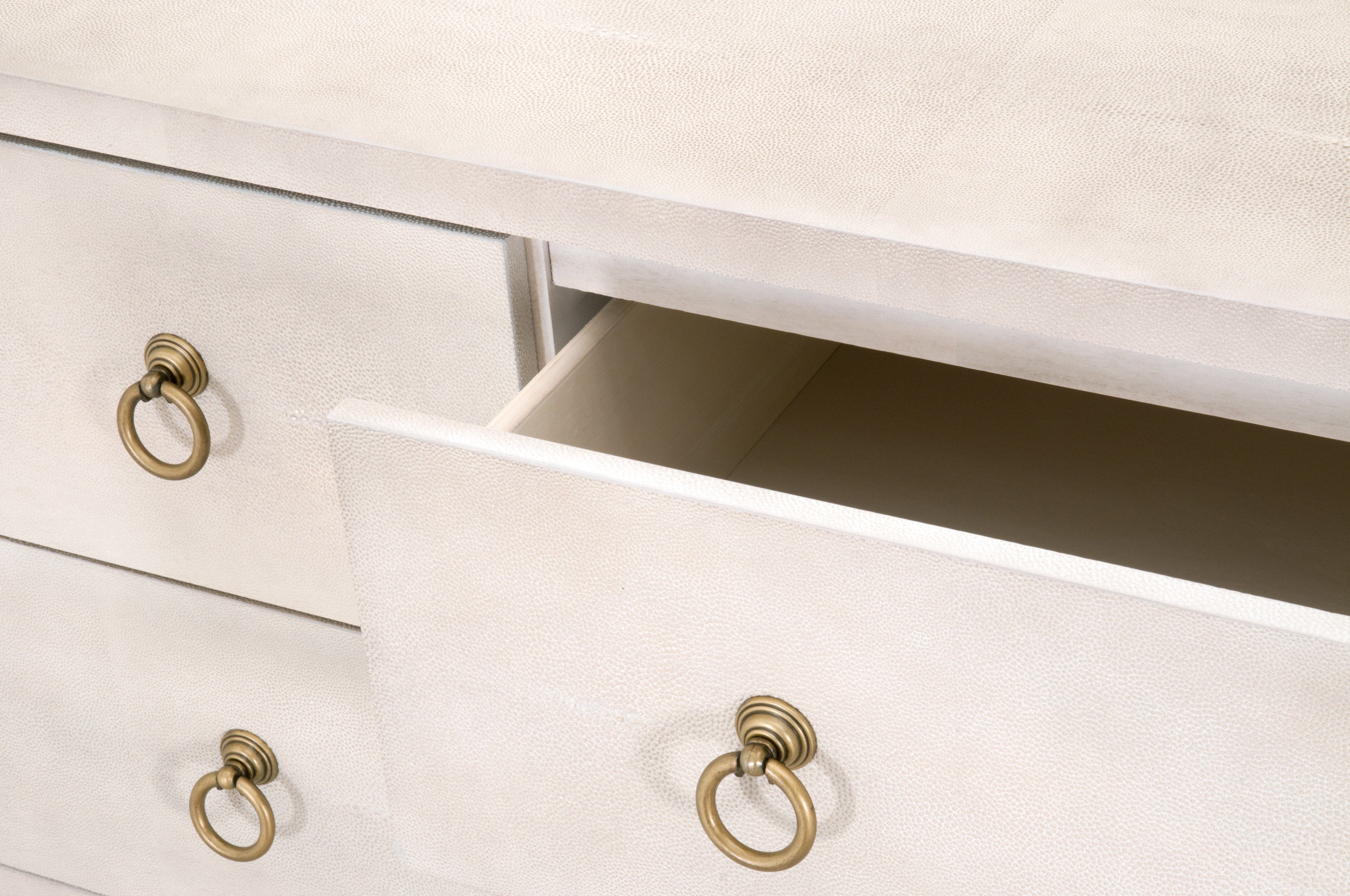 Strand Shagreen 6 Drawer Double Dresser - Pearl Shagreen, Brushed Gold