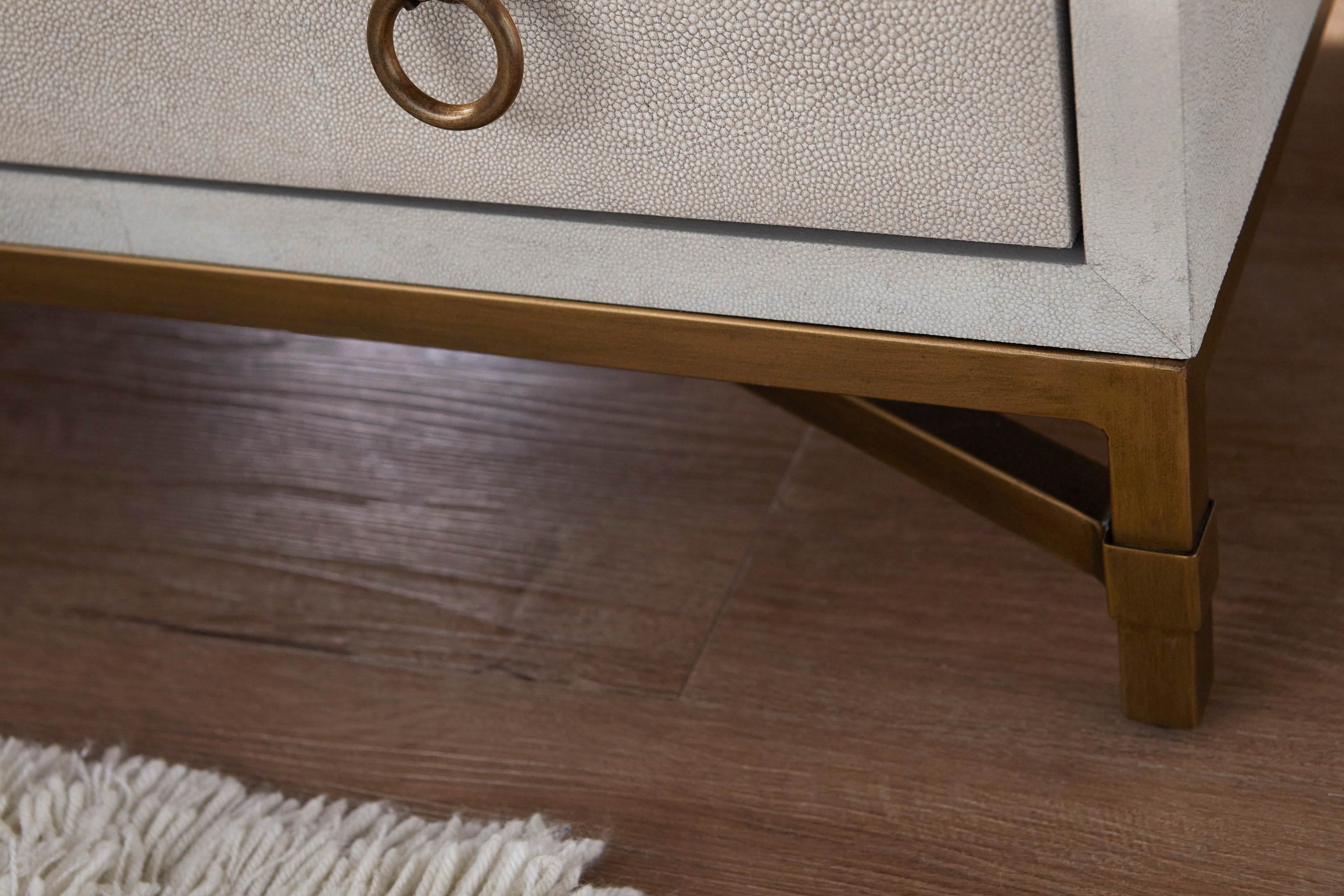 Strand Shagreen 6 Drawer Double Dresser - Pearl Shagreen, Brushed Gold