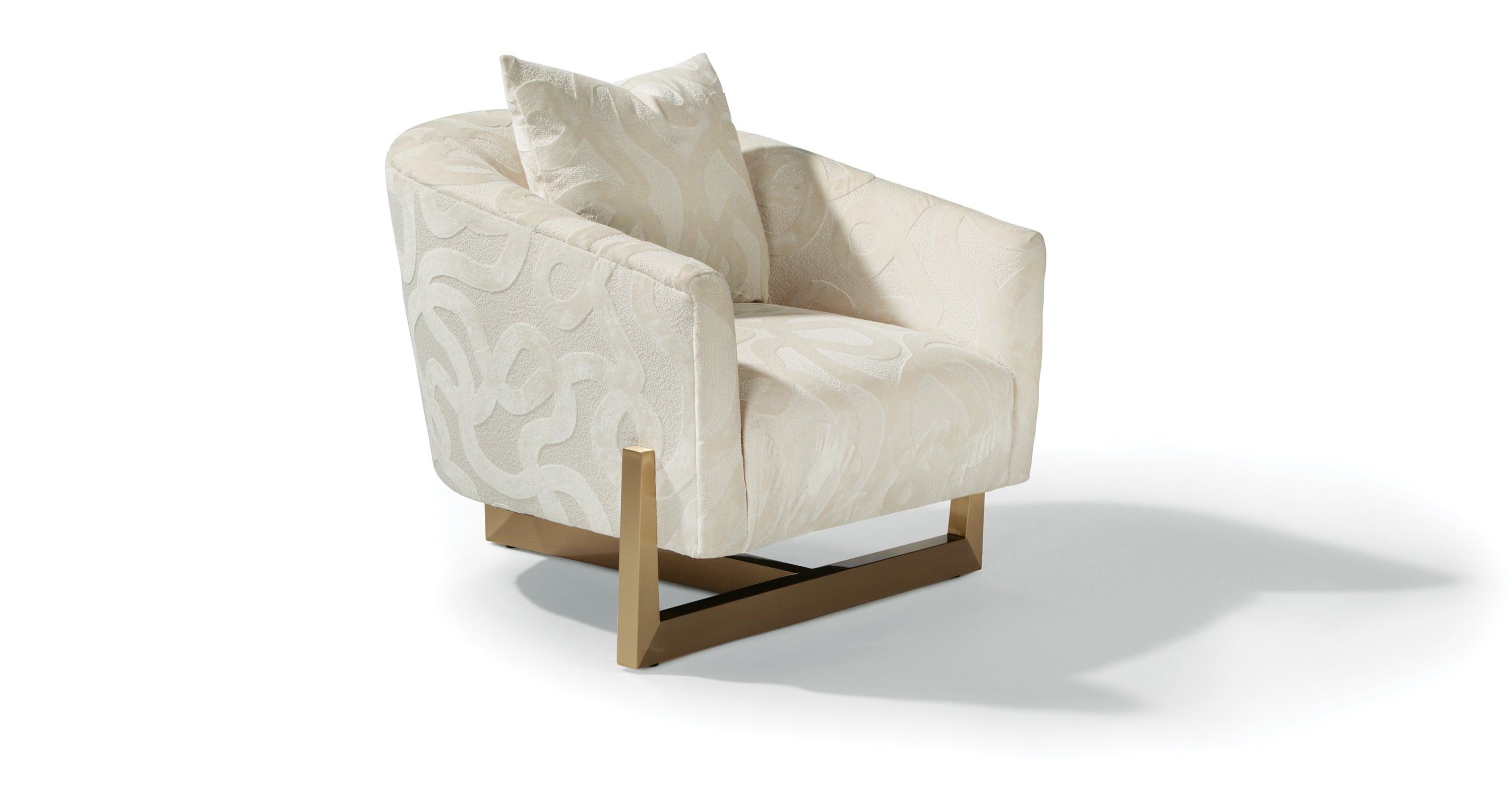 Suspender Lounge Chair In White Fabric With Satin Brass Frame