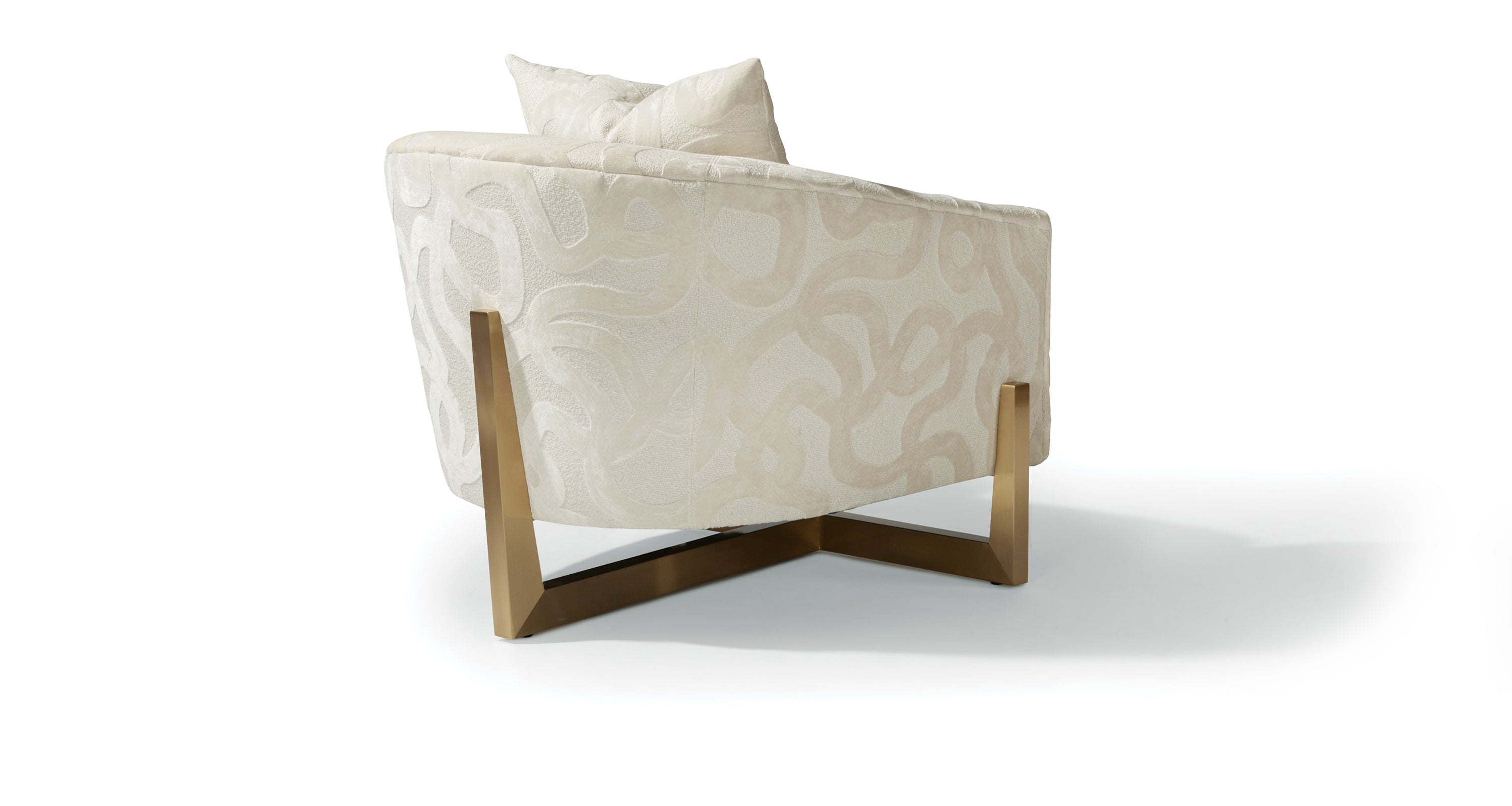 Suspender Lounge Chair In White Fabric With Satin Brass Frame