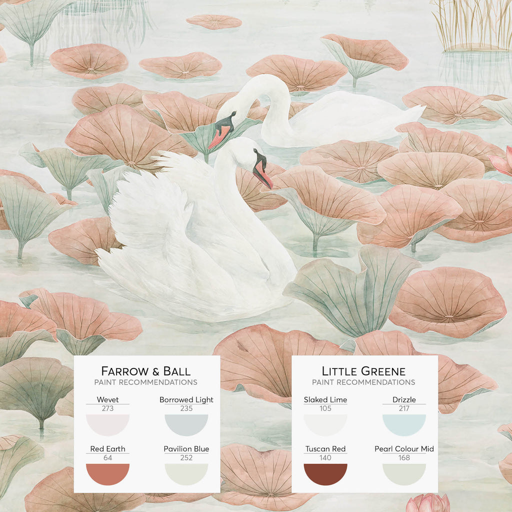 Classic Swan Lake Mural Wallpaper - Terracotta