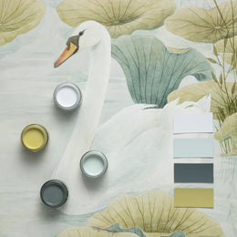 Classic Swan Lake Mural Wallpaper - Green