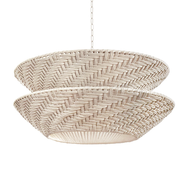 Round Two-Tiered Pendant, Antique In Off-White Cotton Tape Weave