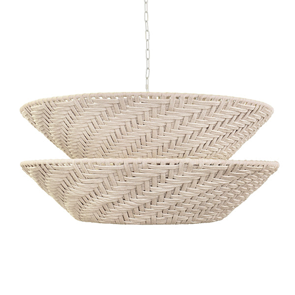 Round Two-Tiered Pendant, Antique In Off-White Cotton Tape Weave