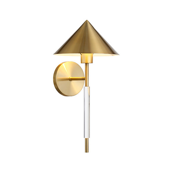 Sconce With Acrylic Pole And Triangular Metal Shade In Antique Brass