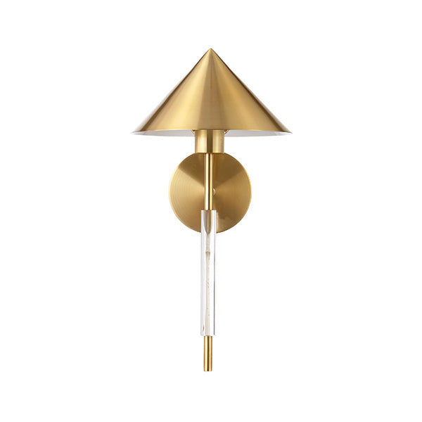 Sconce With Acrylic Pole And Triangular Metal Shade In Antique Brass