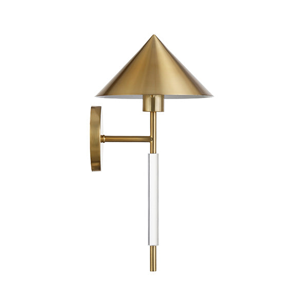 Sconce With Acrylic Pole And Triangular Metal Shade In Antique Brass