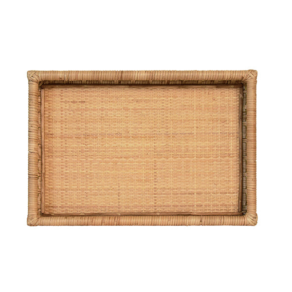 Rectangular Natural Rattan Tray With Brass Ring Detail On Edge