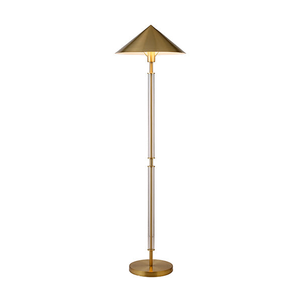 Floor Lamp With Acrylic Pole And Triangular Metal Shade In Brushed Brass