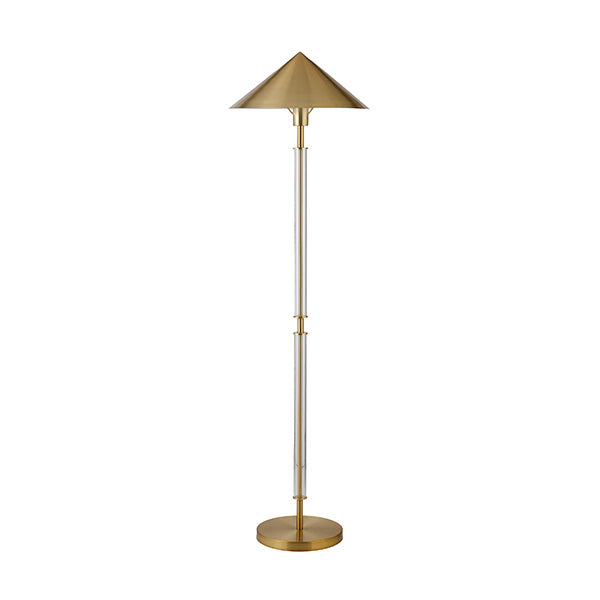 Floor Lamp With Acrylic Pole And Triangular Metal Shade In Brushed Brass