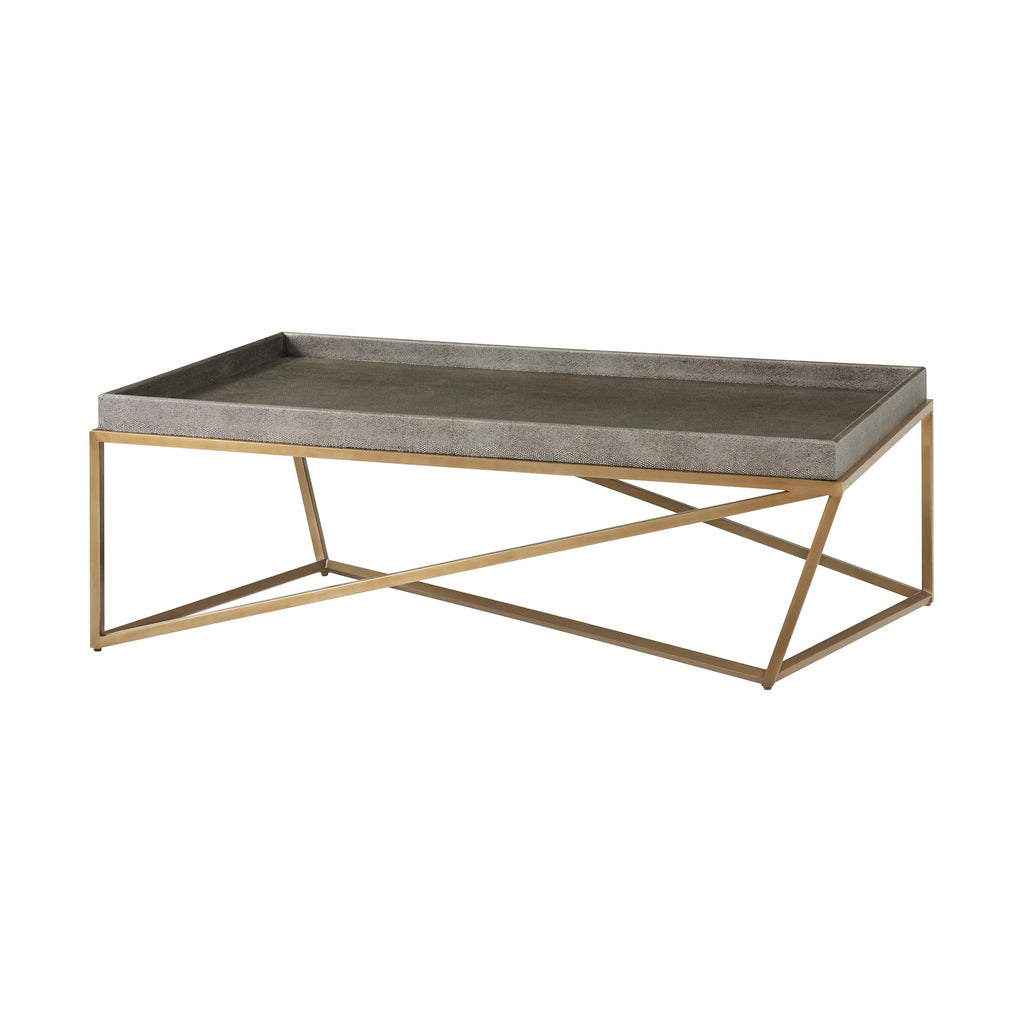 Crazy X Tray Cocktail Table, Tempest Grey Leather
