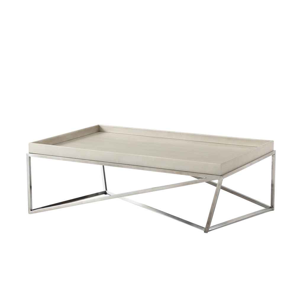 Crazy X Tray Cocktail Table, Overcast White Leather