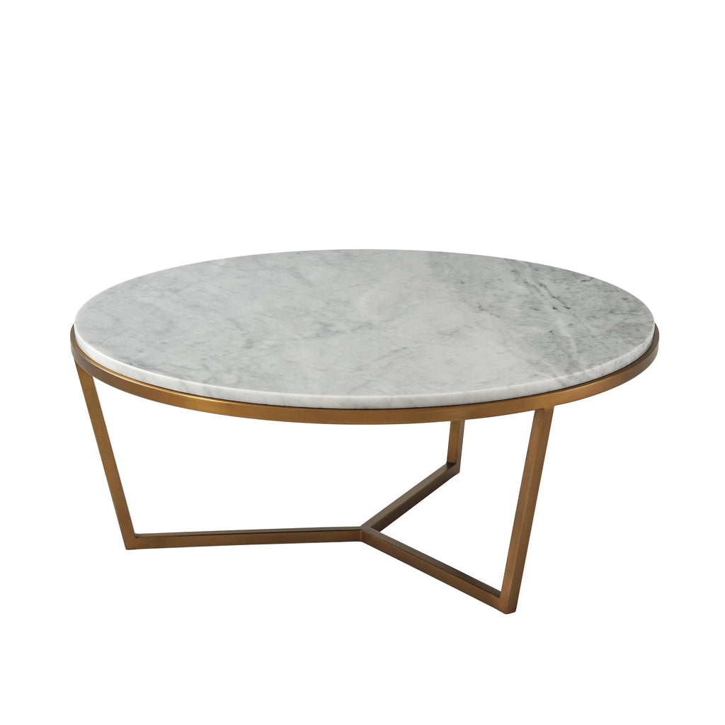 Small Fisher Round Marble Cocktail Table, Brushed Brass Finish Base