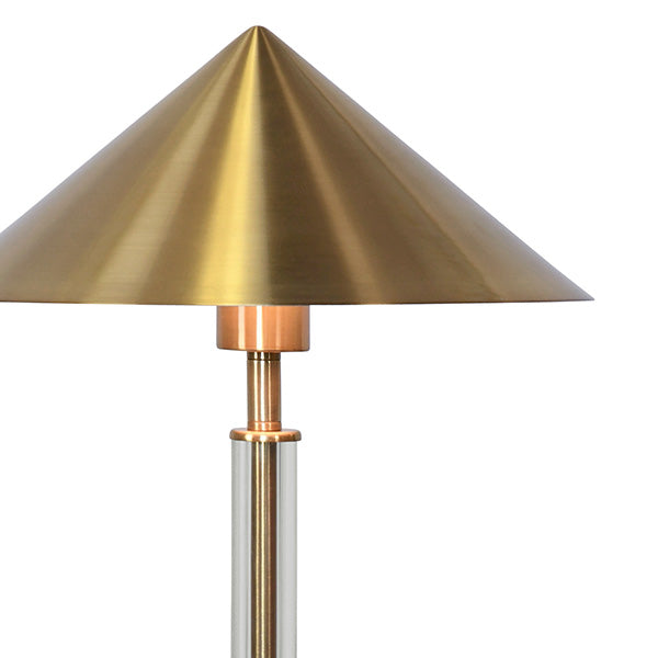 Table Lamp With Acrylic Pole And Triangular Metal Shade In Antique Brass