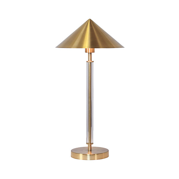 Table Lamp With Acrylic Pole And Triangular Metal Shade In Antique Brass