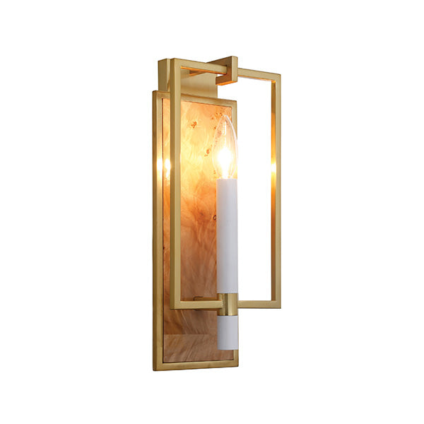 Candlestick Sconce With Rectangular Burl Wood Backplate