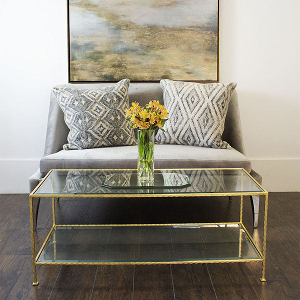 Gold Leaf Rectangular Coffee Table With Beveled Glass