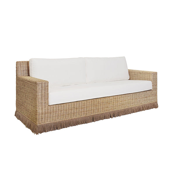 Lawson Style Sofa In Natural Rattan With Fringe Skirt