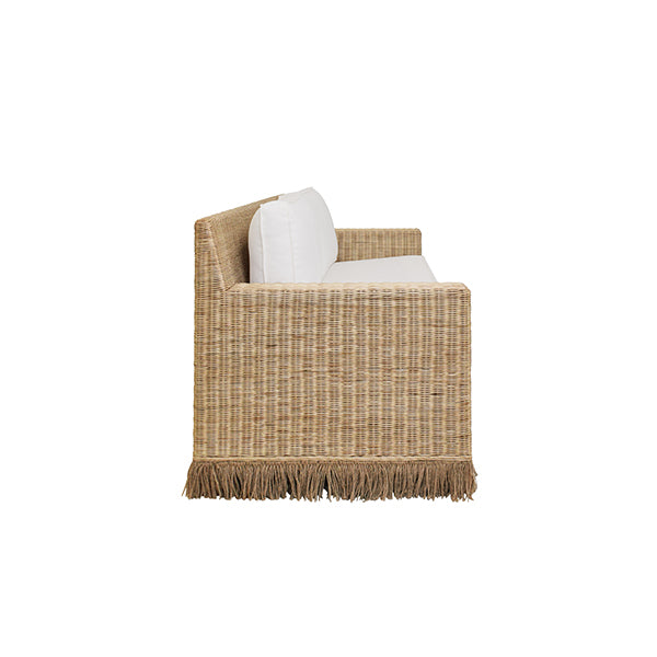 Lawson Style Sofa In Natural Rattan With Fringe Skirt