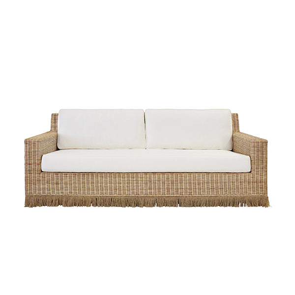 Lawson Style Sofa In Natural Rattan With Fringe Skirt